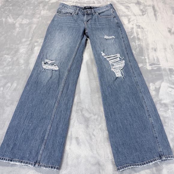 Hollister Denim - Hollister Low-Rise Baggy Distressed Jeans W24R Medium Wash Ripped Wide Leg 00R